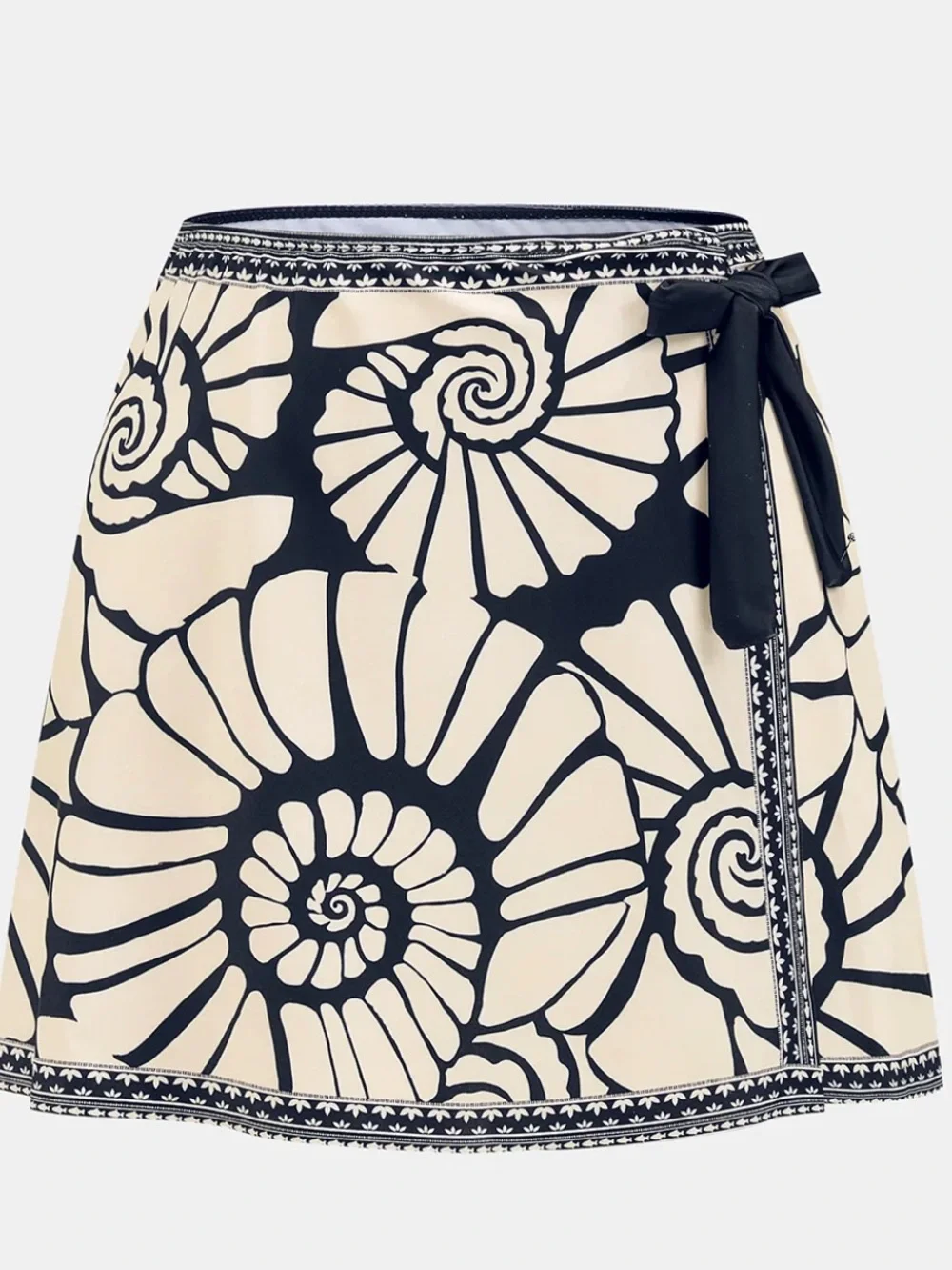 Commense black and Cream Nautilus One-Shoulder Skirted Swim Set
